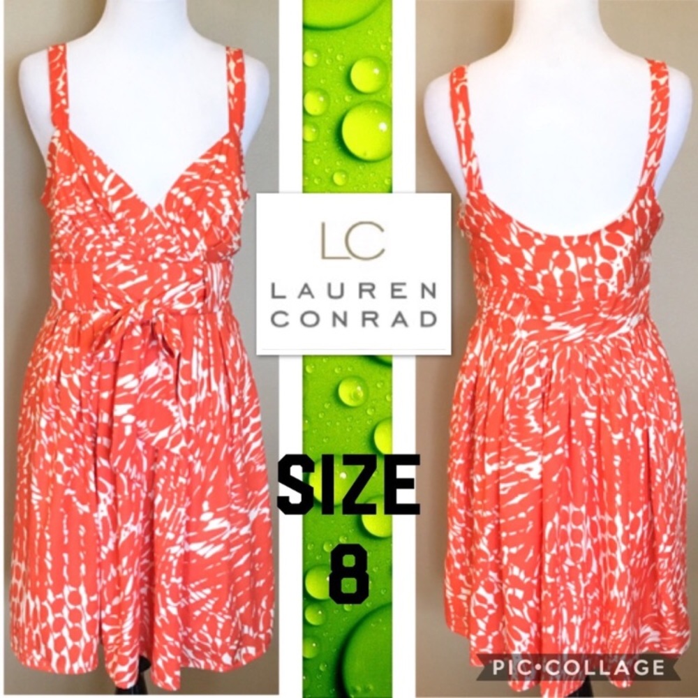 Lauren Conrad Orange & Cream Front Tie Dress Sz 8